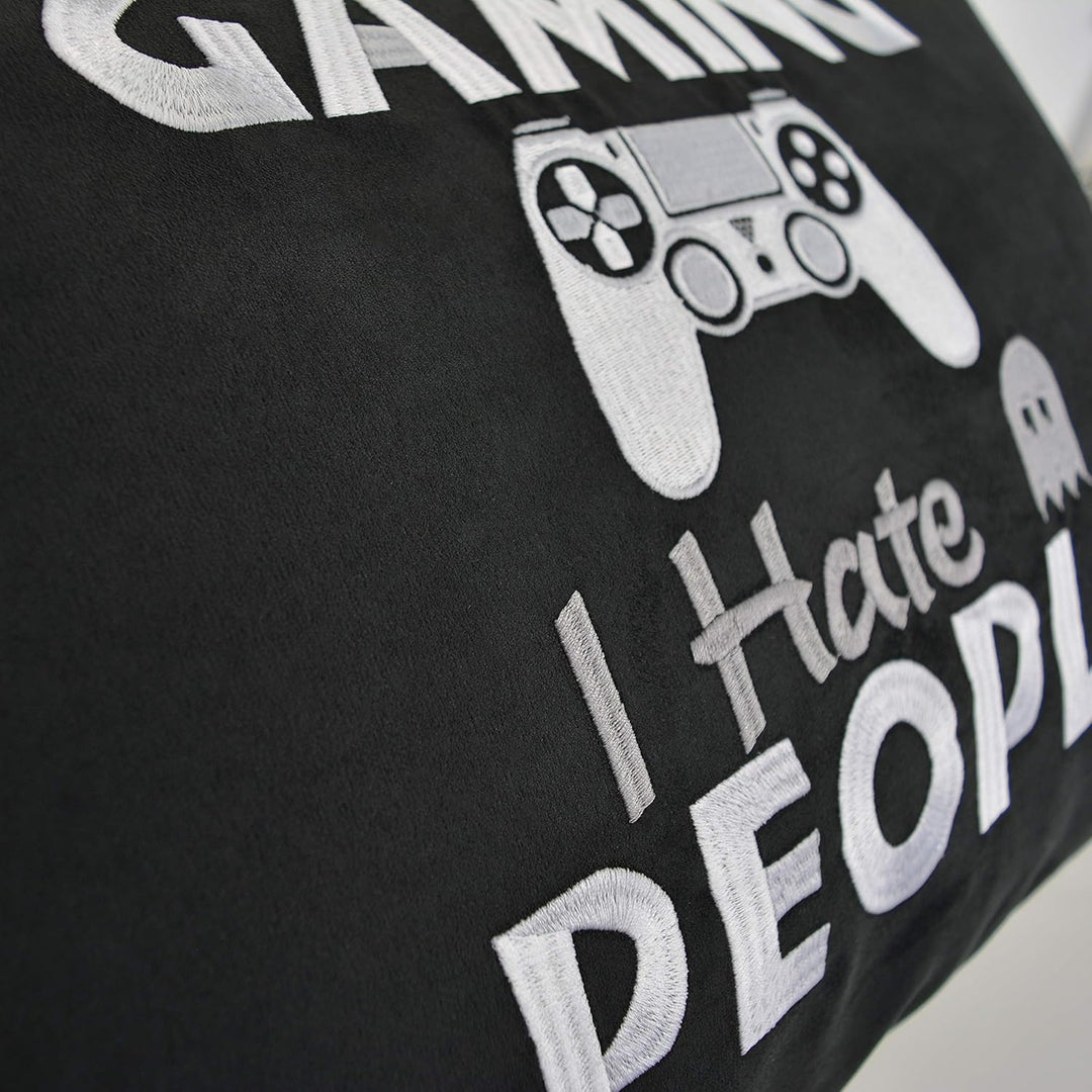 EXPRESS-STICKEREI Gamer Sessel Kissen mit lustigem Spruch 40x60cm I Love Gaming - I Hate People Wohn