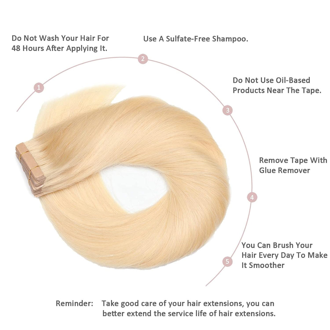 HotLulana Tape In Extensions Echthaar Bleach Blonde Real Hair Extensions 20Pieces 50g Skin Weft Hair