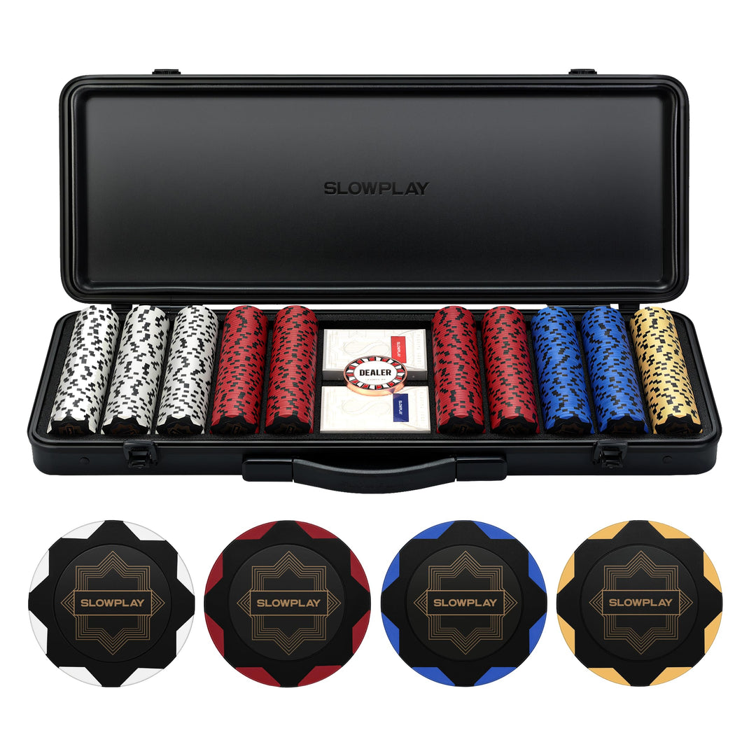 SLOWPLAY Nash Pokerset, 500 Poker Chips ohne Werte | Profi pokerchips aus Ton 14g | inkl. grosser po
