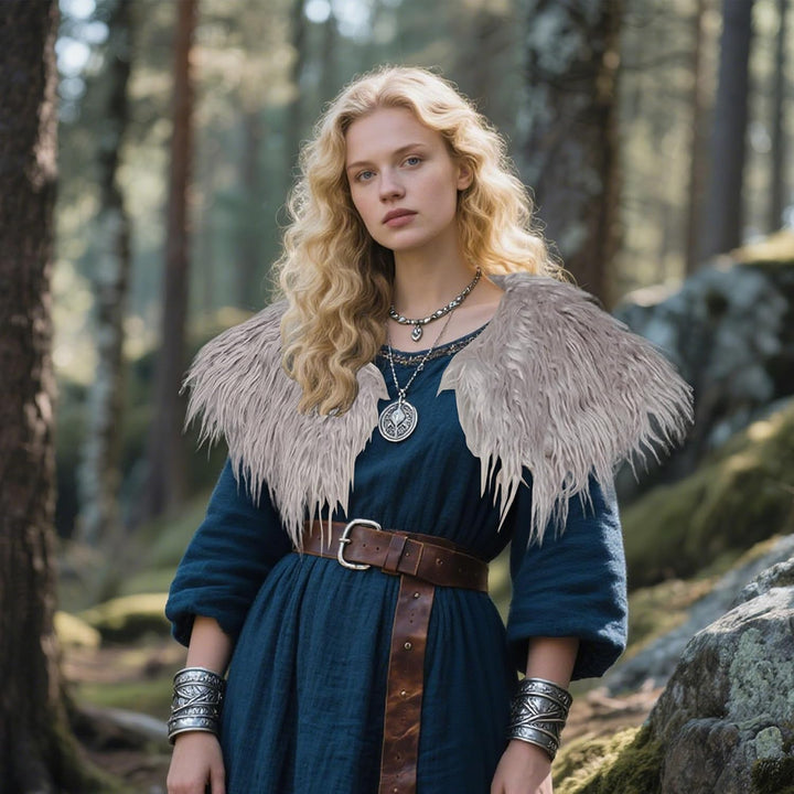 Damen Viking Kunstfell Kragen Künstlicher Pelzkragen Mädchen Wikinger Fell Schulter Pelzschal Faux S