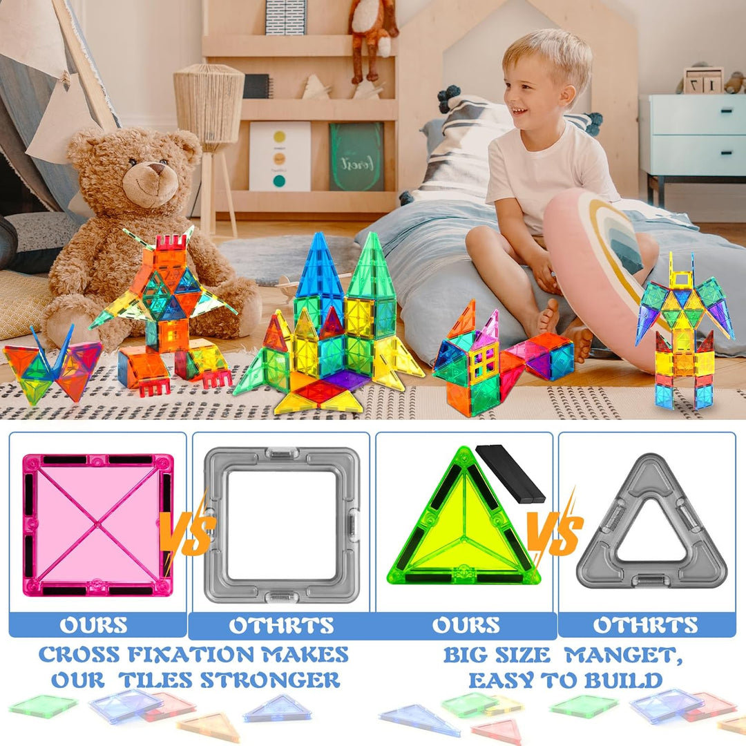 Magnetische Bausteine 50 Stück, Magnetspielzeug Kinder ab 3 4 5 Jahre, Montessori Konstruktionsspiel