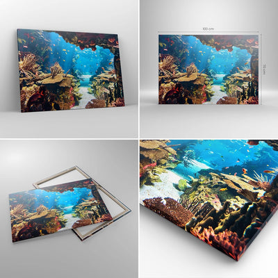 Bilder auf Leinwand 100x70cm Leinwandbild Ozean Riff Fische Koralle Gross Wanddeko Bild Schlafzimmer