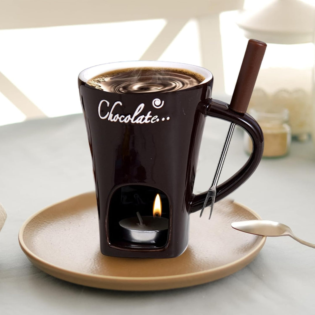 2 Stück Keramike Schokofondue Tasse, 200Ml, Butter Schokoladen Pot Mit Gabeln, Schokobrunnen, Home T
