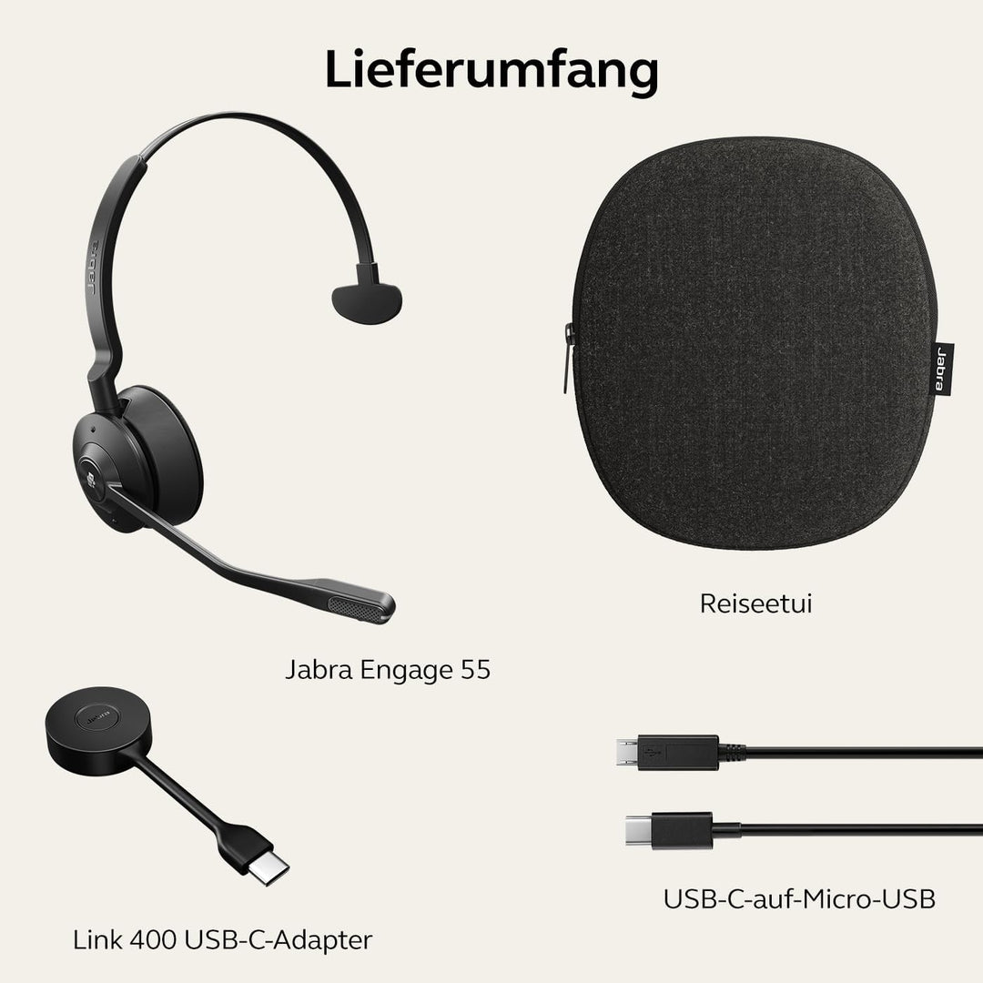 Jabra Engage 55 Schnurloses Mono Headset mit Link 400 USB-C DECT-Adapter - Mikrofon mit Geräuschunte