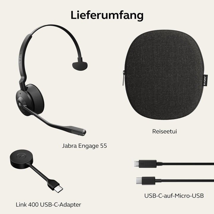 Jabra Engage 55 Schnurloses Mono Headset mit Link 400 USB-C DECT-Adapter - Mikrofon mit Geräuschunte