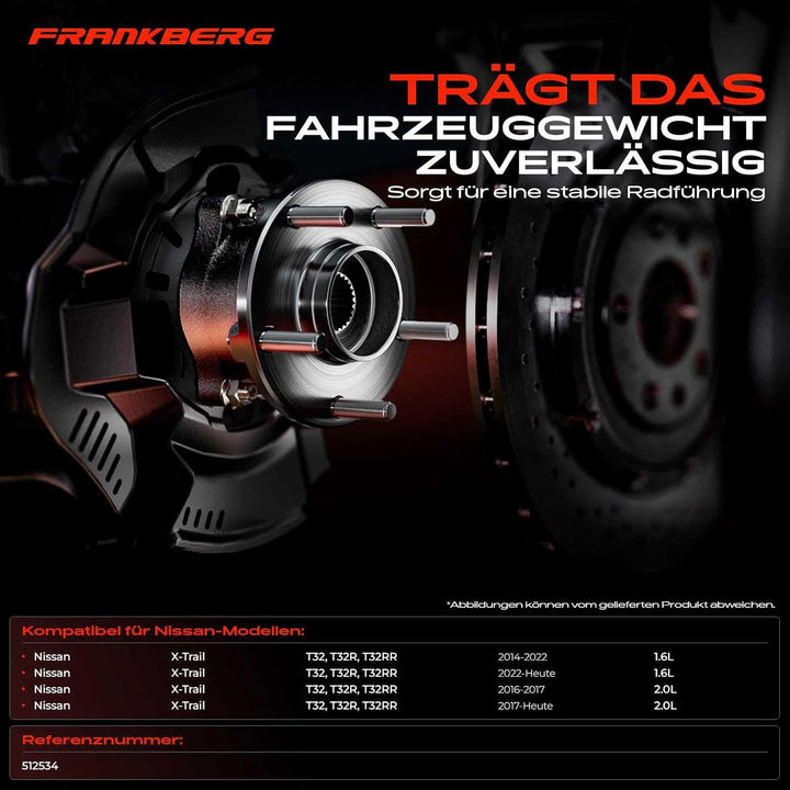 Frankberg Radnabe Radlagersatz Hinten Links Rechts Kompatibel mit X-Trail T32 1.6L 2.0L 2014-2021 Re