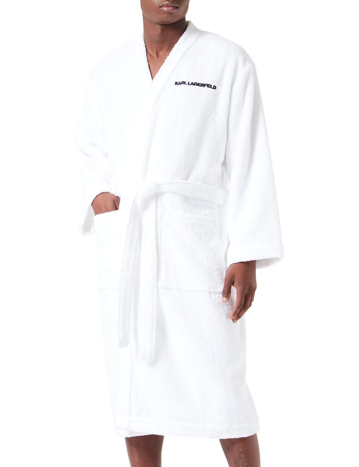 KARL LAGERFELD Herren Ikonik 2.0 Bademantel XL Weiss, XL Weiss