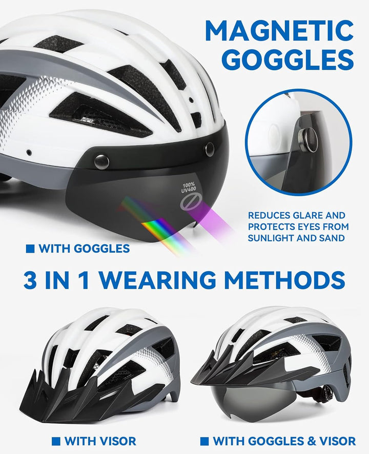Fahrradhelm mit Visier für Herren Damen, Leichte Fahrradhelm mit Magnetischem Brille und USB-Aufladu