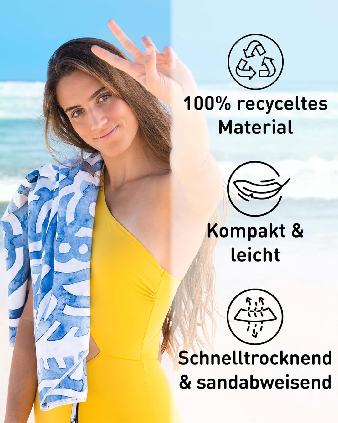 Fit-Flip Strandtuch XXL aus Mikrofaser - leicht und schnelltrocknend - 100% recyceltes Strandhandtuc