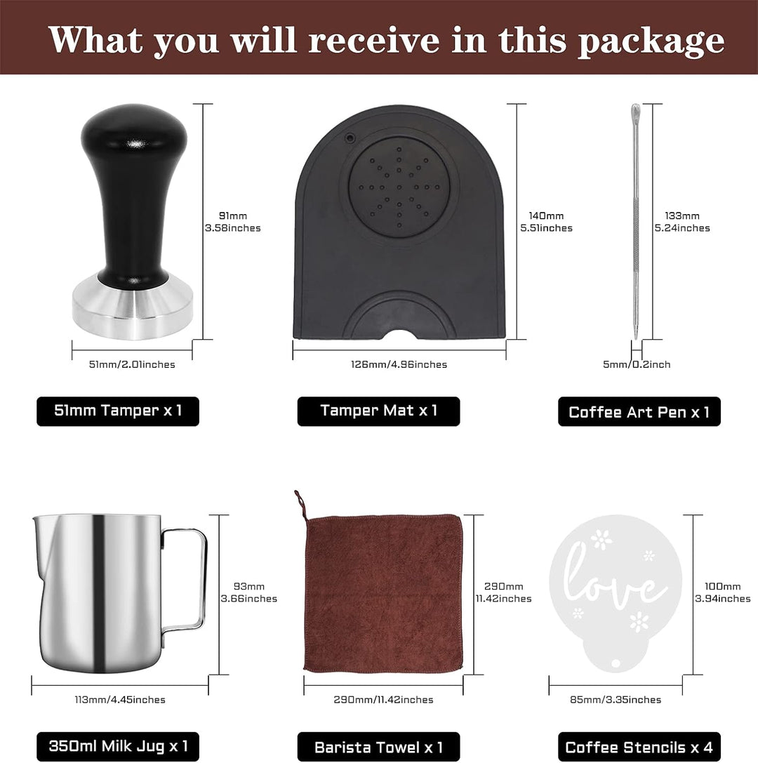 Yolococa 51mm Kaffee Tamper Set 304 Edelstahl Base Kaffeepresse Espresso Tamper mit Tampermatte, Mil