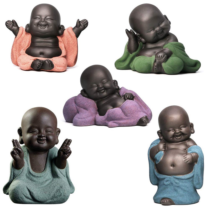 5 Stil schöne Buddha-Statuen kleine Mönch Figur Keramik Buddha-Skulptur Feng Shui Ornamente Home Dec