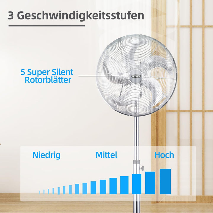 Be Cool Standventilator 40cm Super Silent BC40MSTF2205SS – Super Silent, Ø 40 cm, 50 Watt, stufenlos