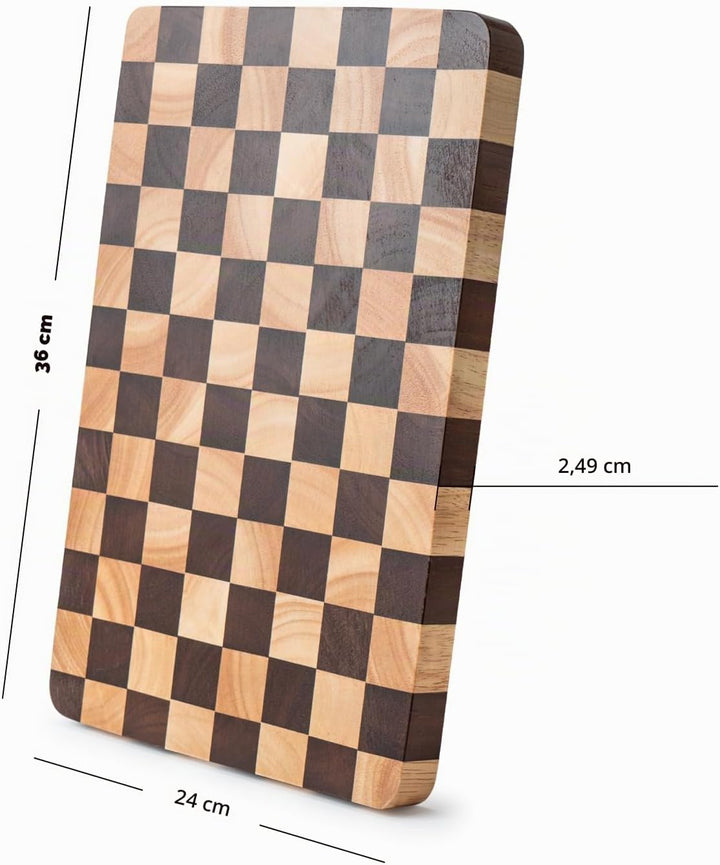 BF BILL.F SINCE 1983 Akazienholz Schneidebrett 39x21x2,5 cm – Einzigartiges Schachbrett Design, Mass