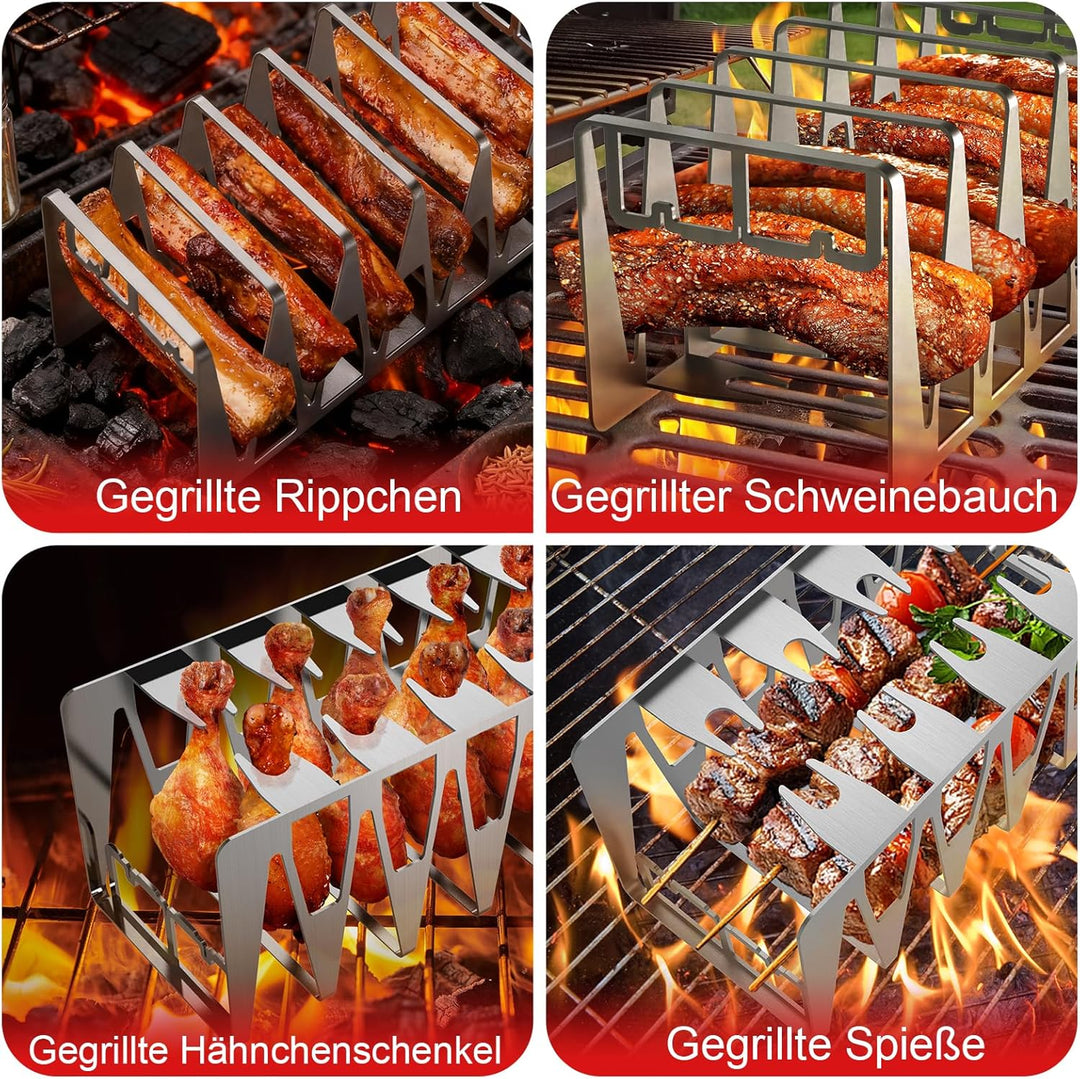 Spareribs Halter Grill, Hähnchenschenkel Halter, Grill Zubehör aus Edelstahl, Ganz einfach indirekt