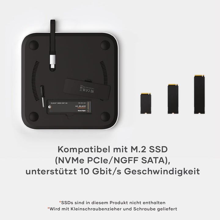 SATECHI Hub & Ständer mit SSD-Gehäuse für Mac mini, NVMe/SATA M.2 Dock mit USB-C 10 Gbps, 3× USB-A,