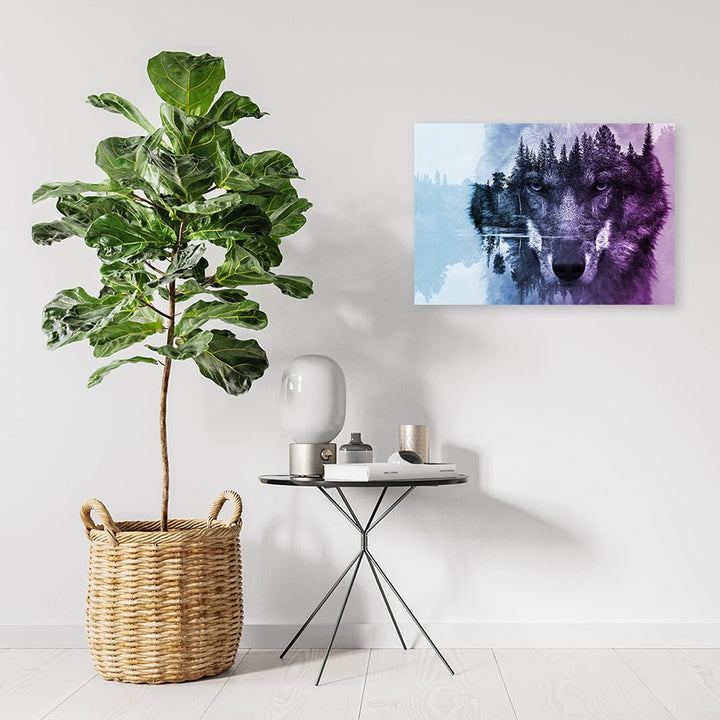 Feeby Vlies Leinwandbild Wolf Tier 80x60 cm Wand Bild Kunstdruck Deko Wohnzimmer Wohnungs Deko Wald