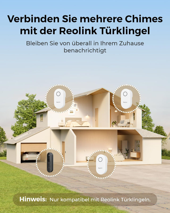 Reolink Chime Plus, NUR Kompatibel mit Video Doorbell WiFi/PoE mit Hardware V2 od. höherer Version,