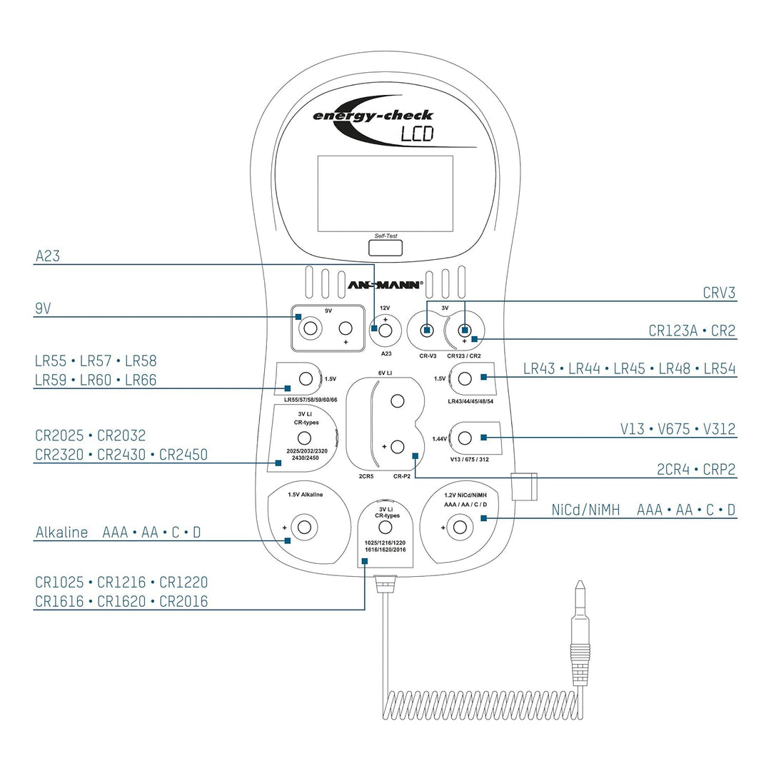 ANSMANN EUR1485 Batterietester Energy Check LCD - Zuverlässiges Profi Testgerät mit digital Anzeige