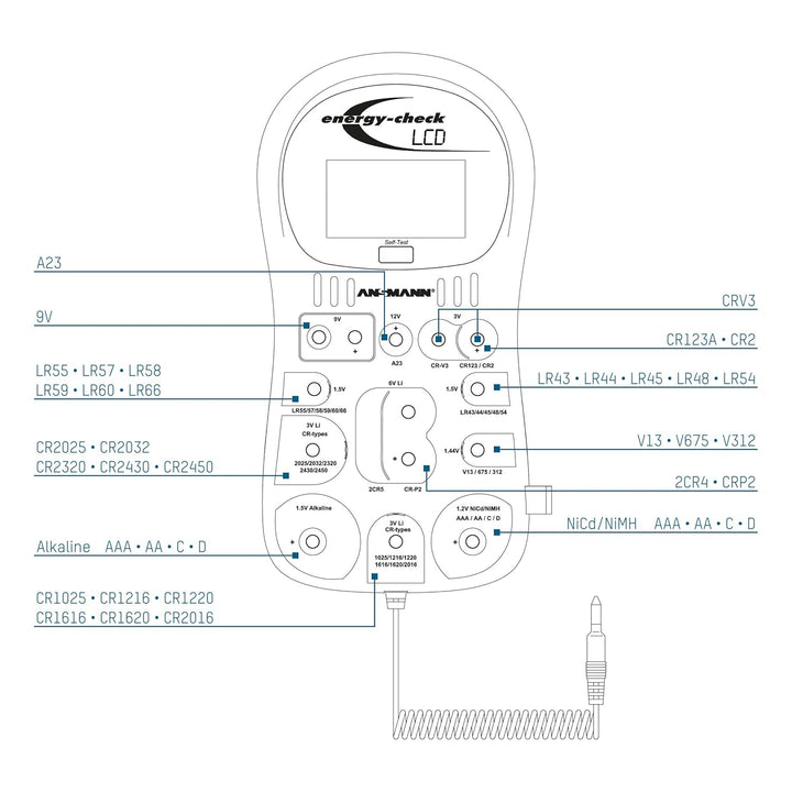 ANSMANN EUR1485 Batterietester Energy Check LCD - Zuverlässiges Profi Testgerät mit digital Anzeige