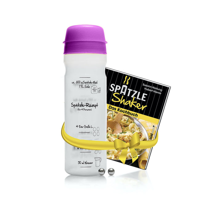 Einsteiger-Set zum Spätzle selber machen mit Spätzle-Shaker (875 ml lila) 4 Portionen & Rezeptbuch (