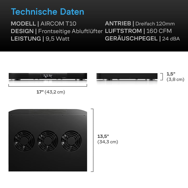 AC Infinity AIRCOM T10, leises Lüftersystem 17" (43 cm) für Receiver, Verstärker, DVR, AV-Cabinet-Ko