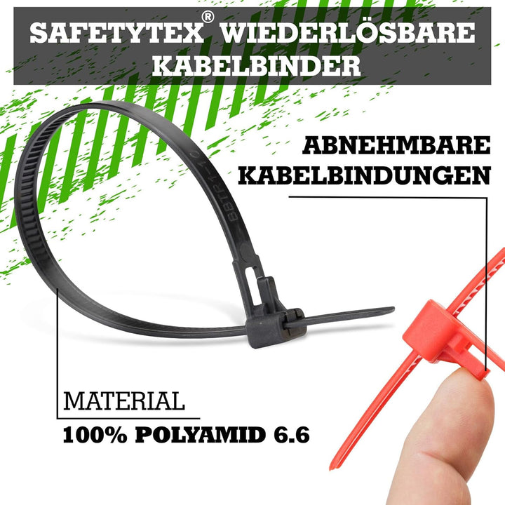 Safetytex Kabelbinder 7,6mm UV-beständig Polyamid 6.6 wiederlösbar wiederverwendbar wiederverschlies