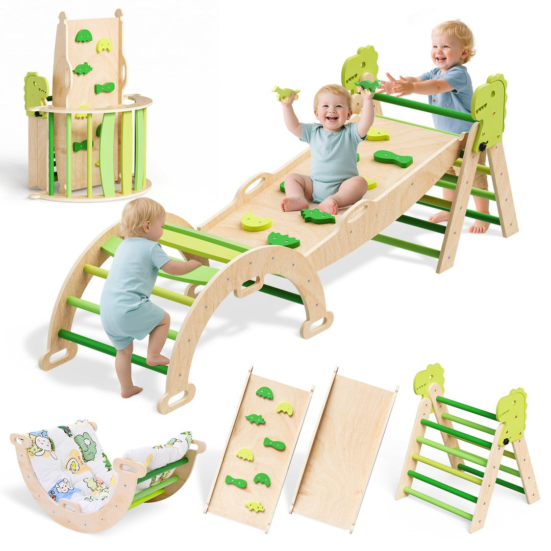 Klettergerüst Indoor,9-in-1 Montessori Indoor Spielset,Stabiles Birkenholz Klettergerüst mit Rutsche