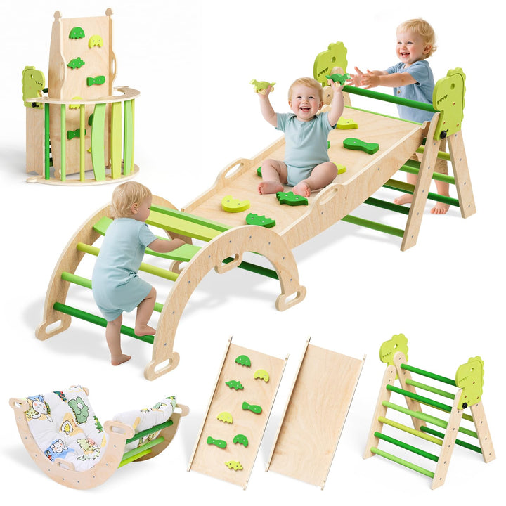 Klettergerüst Indoor,9-in-1 Montessori Indoor Spielset,Stabiles Birkenholz Klettergerüst mit Rutsche