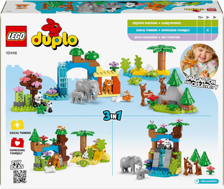 LEGO DUPLO Town Wildtier-Familien 3-in-1-Set, Lernspielzeug für Kleinkinder mit Schildkröten, Tigern