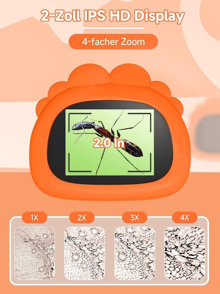 Mikroskop für Kinder, Digitales Mikroskop mit 2,0" IPS-Bildschirm Lupe 200x Vergrösserung, 8 LED Lig