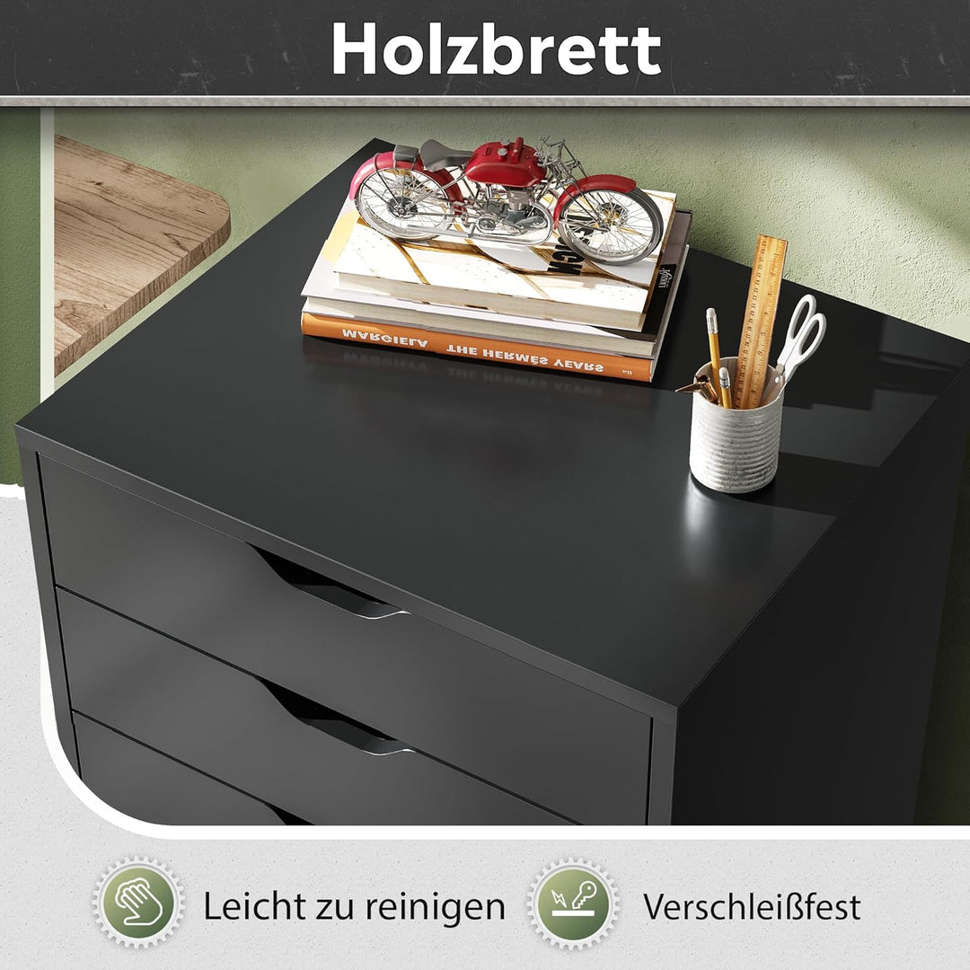DEVAISE Rollcontainer mit 5 Schubladen, Mobiler Aktenschrank mit Rollen, Schreibtisch Unterschrank f