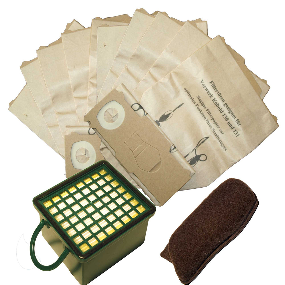 10 Staubsaugerbeutel + Filterset geeignet für Vorwerk VK 130 VK131 VK131 SC mit EB 350 oder EB 351
