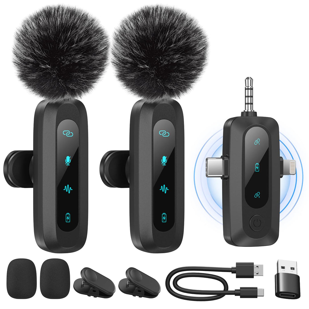 Kabelloses Lavalier-Mikrofon für iPhone, iPad, Android-Handy, 2er-Pack Mini-Mikrofon mit Rauschunter