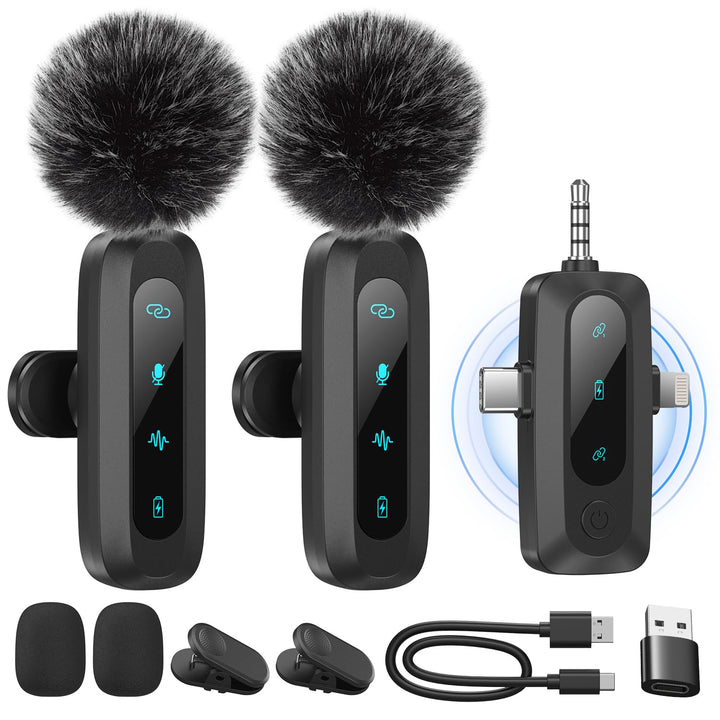 Kabelloses Lavalier-Mikrofon für iPhone, iPad, Android-Handy, 2er-Pack Mini-Mikrofon mit Rauschunter
