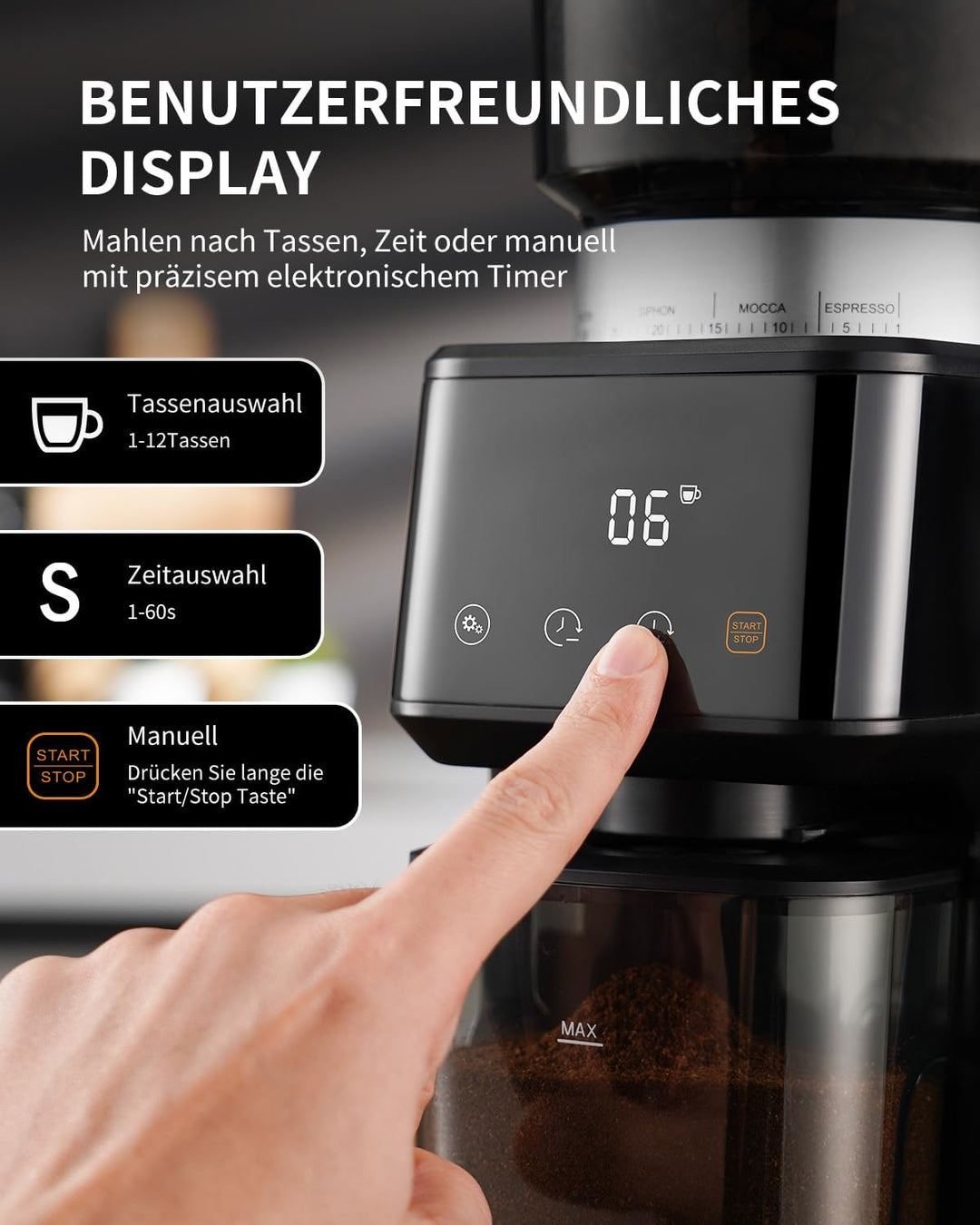 SHARDOR KaffeemüHle Elektrisch, 51 Stufen GleichmässIger, Feiner Mahlgrad Einstellbar KaffeemüHle Mi