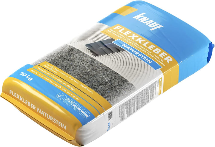 Knauf Flexkleber Naturstein 20-kg – Marmor-Klebstoff und Fliesen-Kleber zum Verlegen von Glas-Fliese