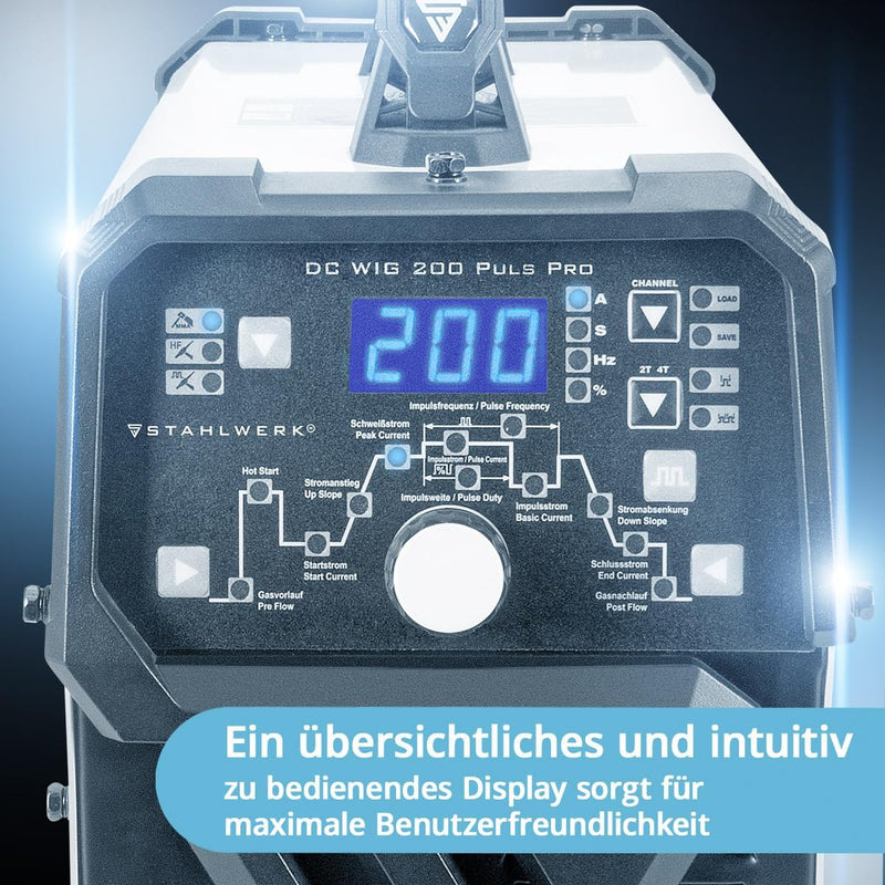 STAHLWERK DC WIG 200 Puls Pro - Digitales Profi WIG Schweissgerät mit MMA E-Hand und Pulsfunktion, f