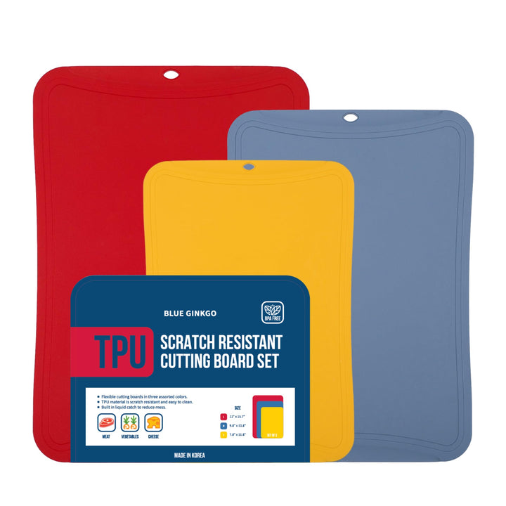 BLUE GINKGO TPU Schneidebretter - (Set aus 3) Kratzfeste Flexible Schneidebretter für die Küche | Dü