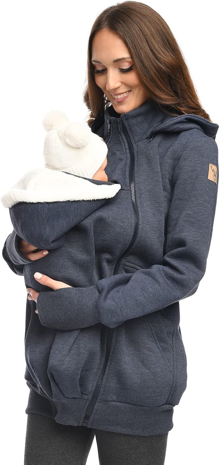 MijaCulture 3in1 Tragejacke Umstandspullover für Tragetuch für Babytrage Kängurujacke 4132 Jeans S,