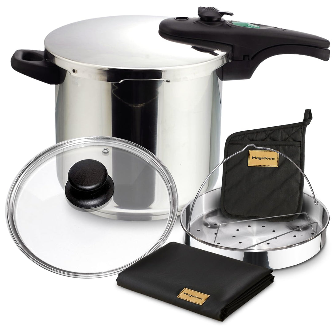 Magefesa Athenas - Exklusives Set Schnellkochtopf 7.5 L + Korb + Glasdeckel, Edelstahl 18/10, Für In