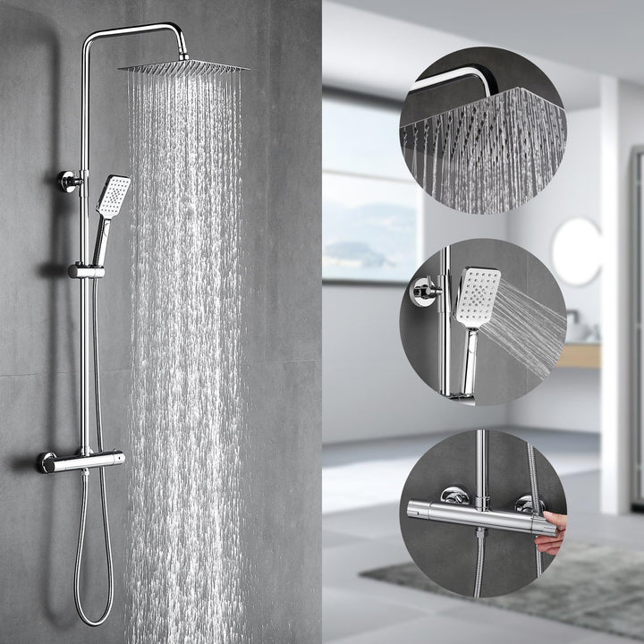 BONADE Duschsystem mit Thermostat Regendusche Duschkopf aus 304 Edelstahl, Duscharmatur Komplettset