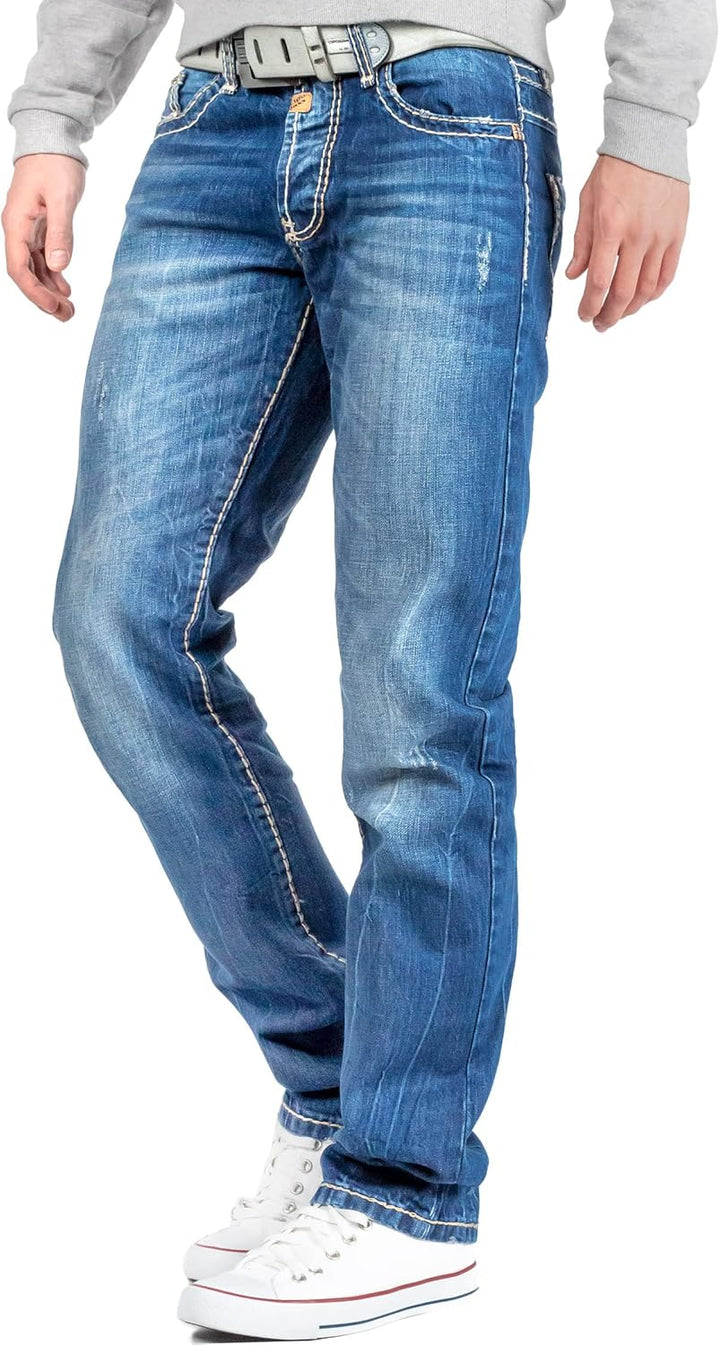 Cipo & Baxx Herren Jeans mit dicken Nähten 28W / 32L Blau - 04, 28W / 32L Blau - 04