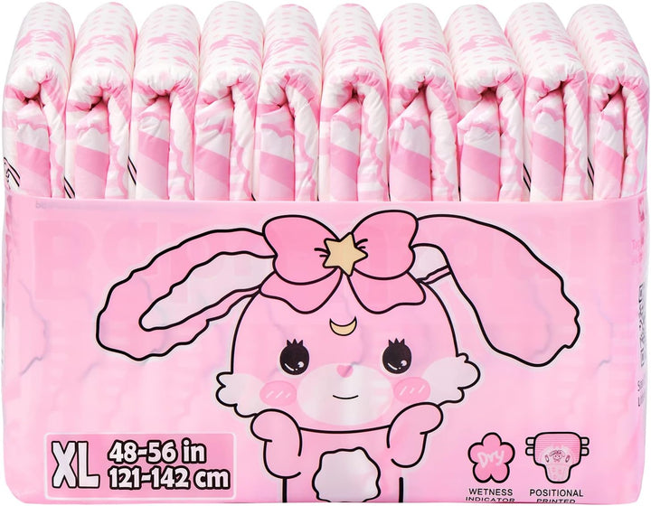 LittleForBig 5500-5800 ml Erwachsenen Gedruckten Windeln 10 Stück - Baby Usagi (XL) XL Rosa, XL Rosa