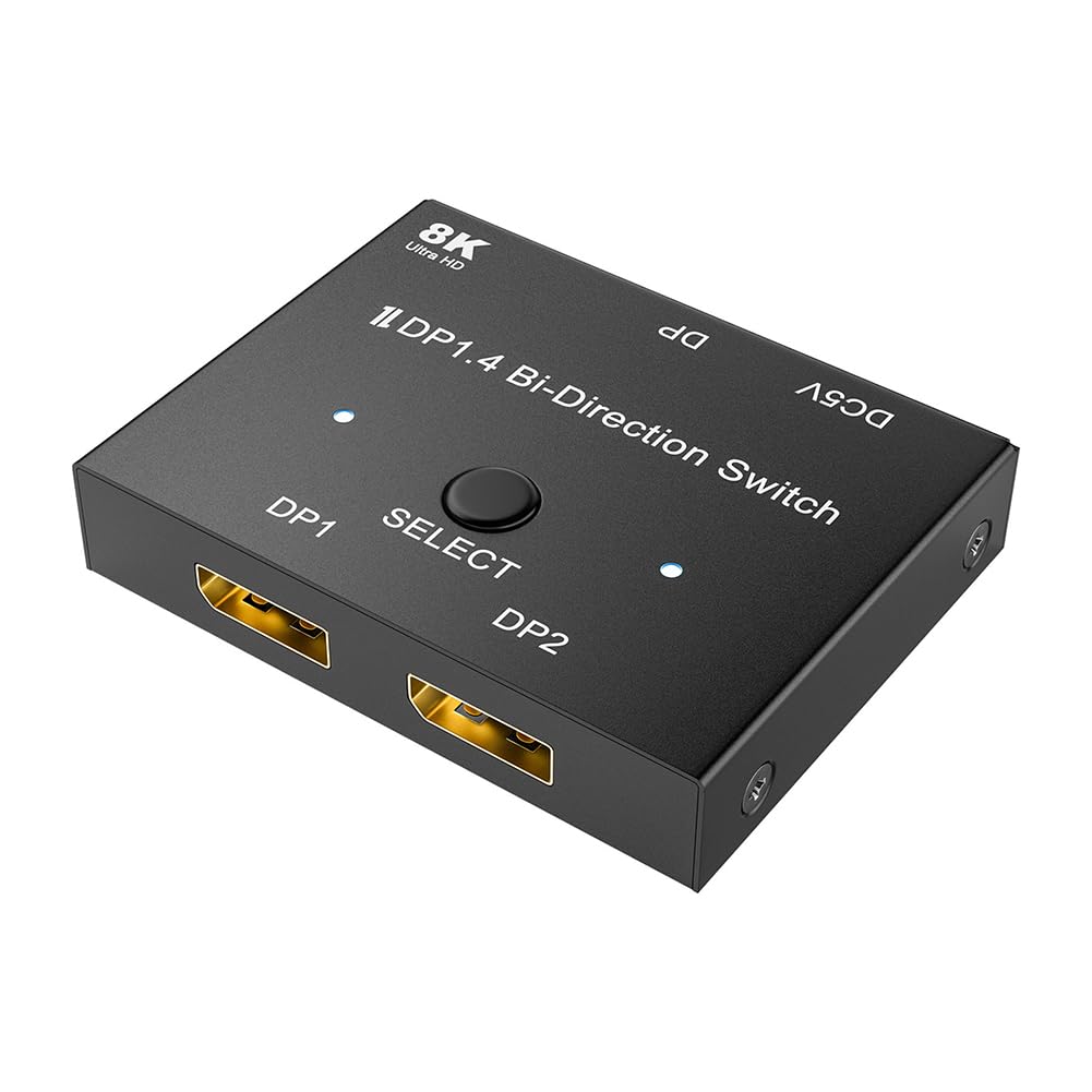 Jerilla Displayport Umschalter 8K Bi-direktionaler DP 1.4 Switcher DP Verteiler Konverter 2 In 1 Out