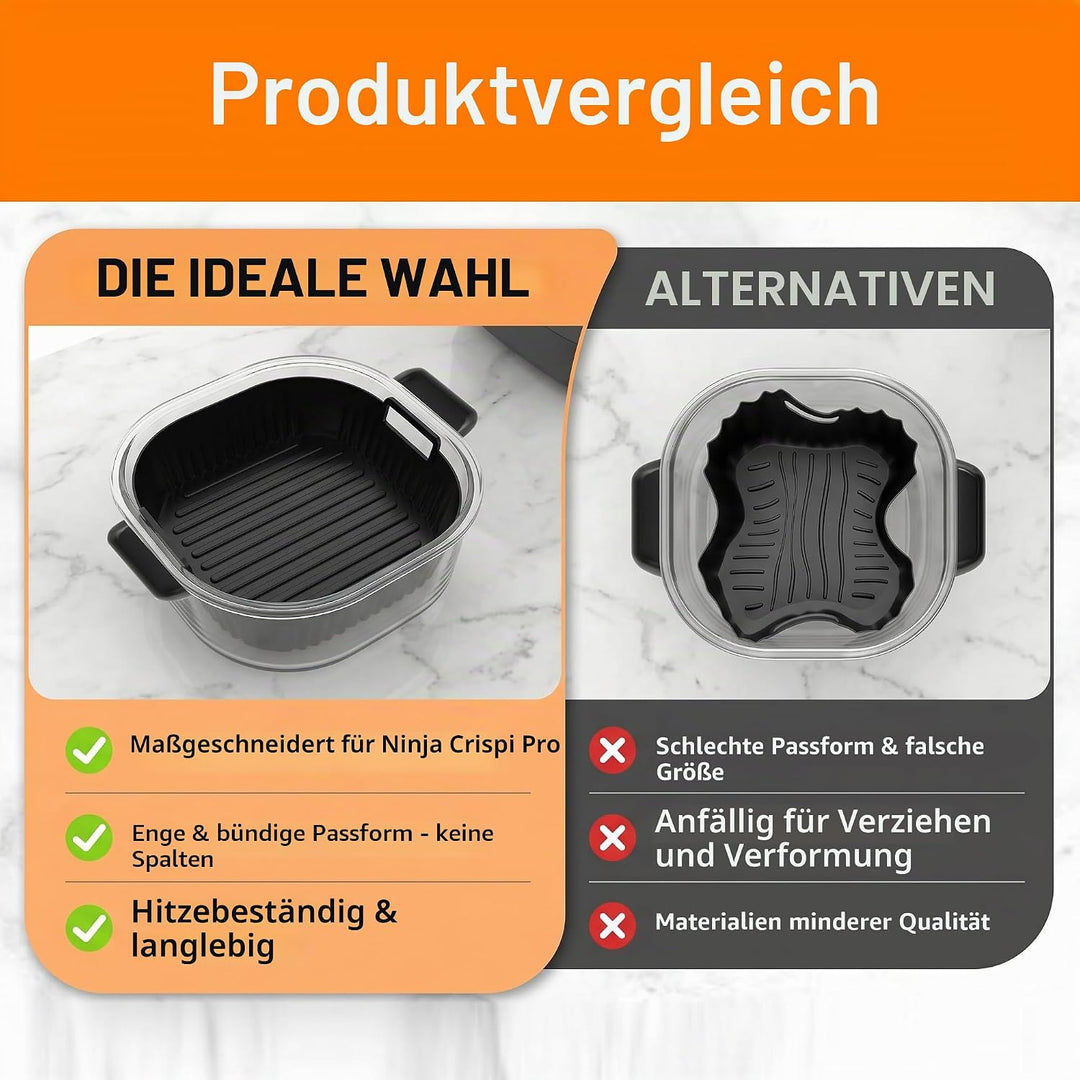3 Stück Airfryer Silikon Zubehör für Ninja Crispi Pro AS101 Spritzschutzgitter + Silikonauskleidung