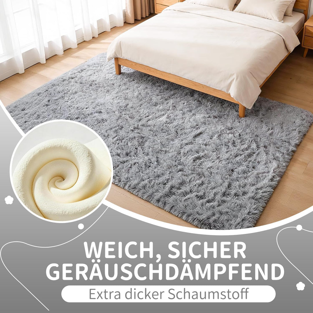 VOFUSHON Wohnzimmer Hochflor Teppich,Shaggy Flur Läufer Teppich Modern Flauschiger Weich Teppich Gro