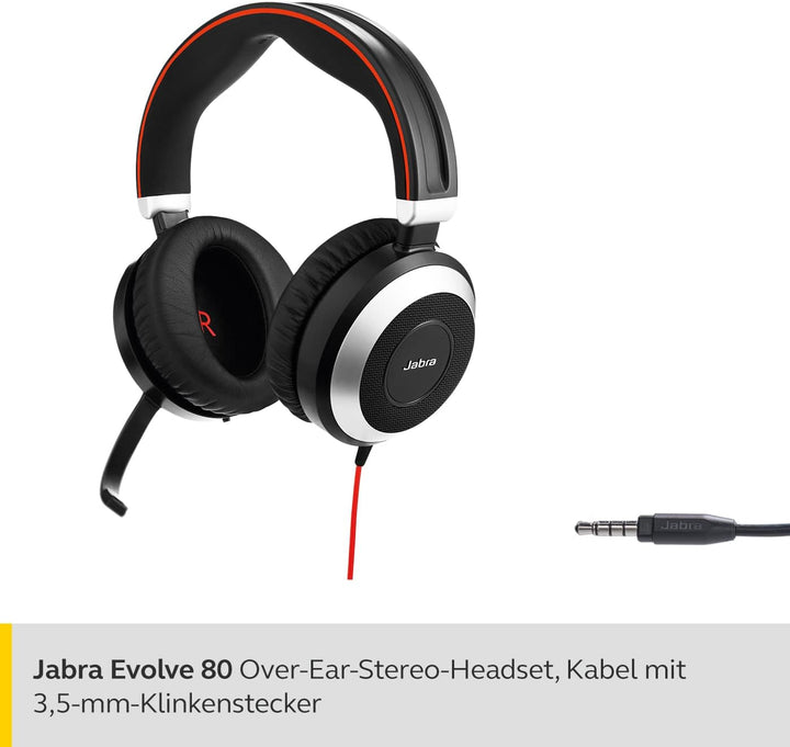 Jabra Evolve 80 UC Stereo Over-Ear Headset, kabelgebunden – Unified Communications Kopfhörer mit akt
