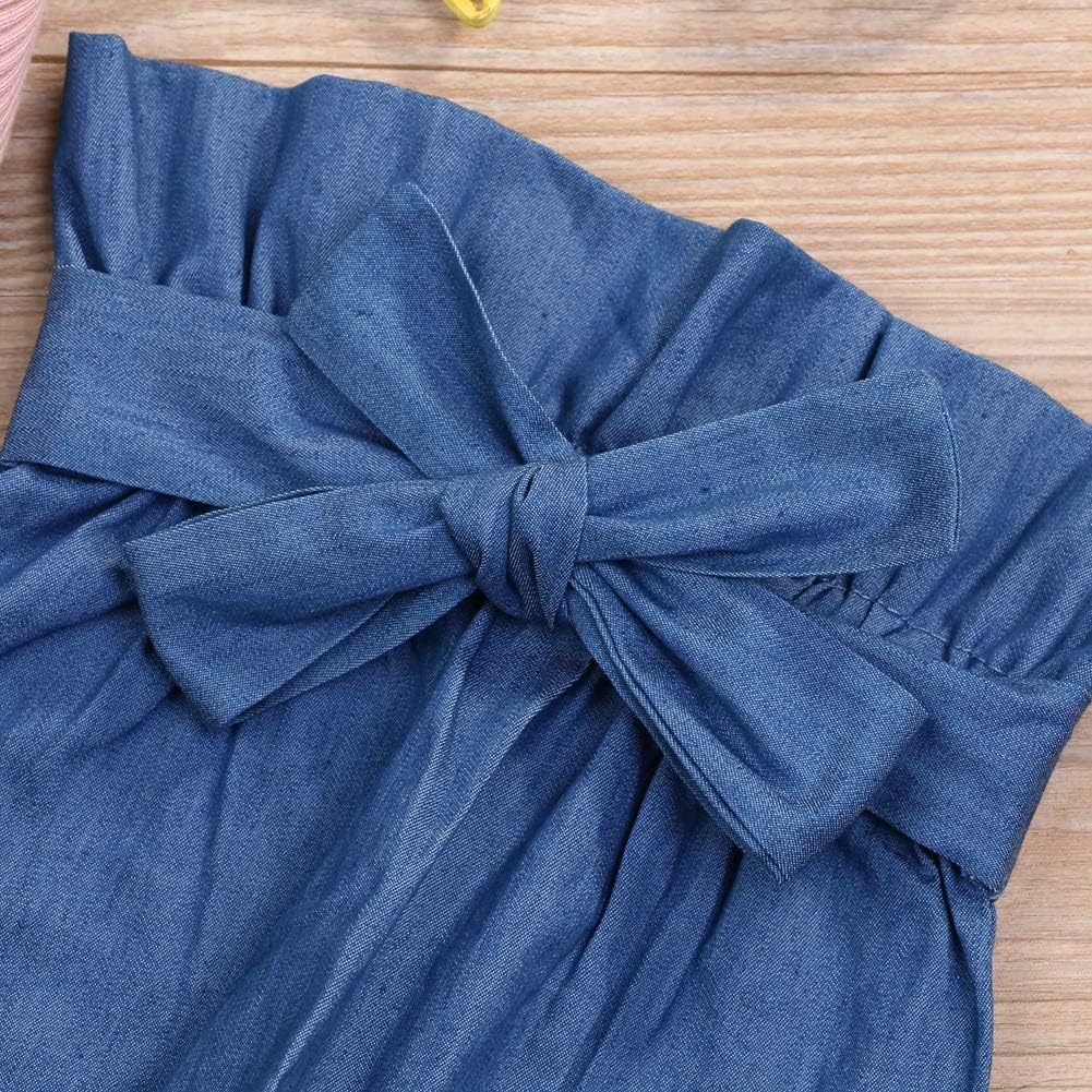 Neugeborenes Baby Mädchen Kleidung Rüschen Strampler + Schleife Denim Hosen Outfits Set 12-18 Monate