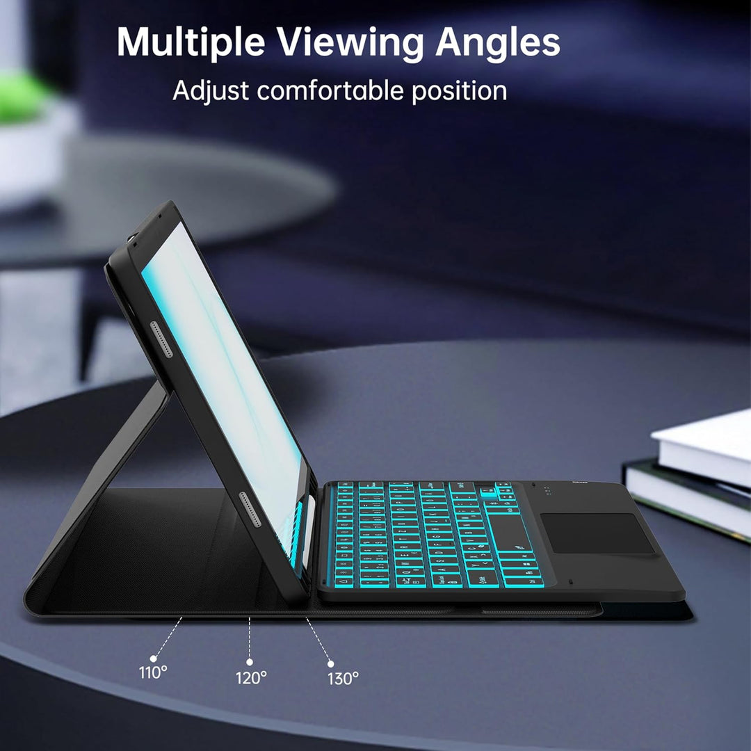 ROOFEI Für Galaxy Tab A11+/A9+ Hülle mit Tastatur - 7 Farben Beleuchtung Abnehmbare Trackpad Tablet