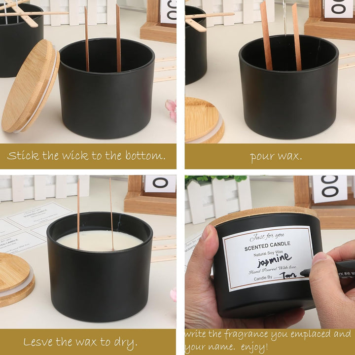 MILIVIXAY 6 Stück 473 ml Kerzengläser Mit Bambusdeckel und Kerzenherstellungs-Kits - 3 Docht-Gläser,